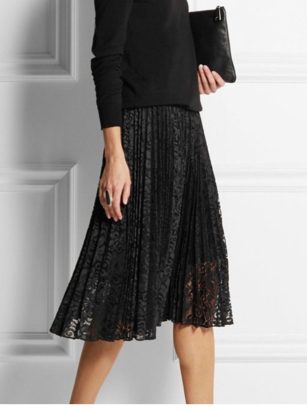 THEORY Zeyn Plissé-lace Midi Skirt Black